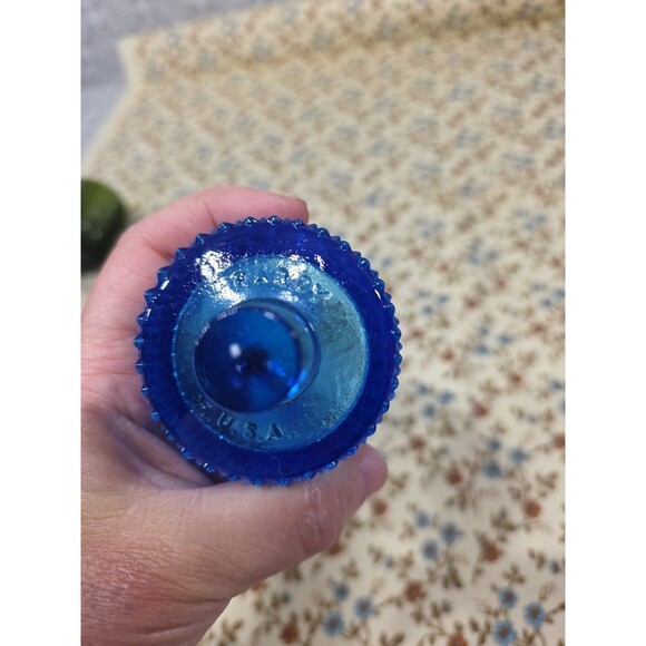 Vintage Faroy‎ Blue Spike Peg Vases Pair Diamond Point Glass Vanity Decor Sconce - Picture 2 of 6